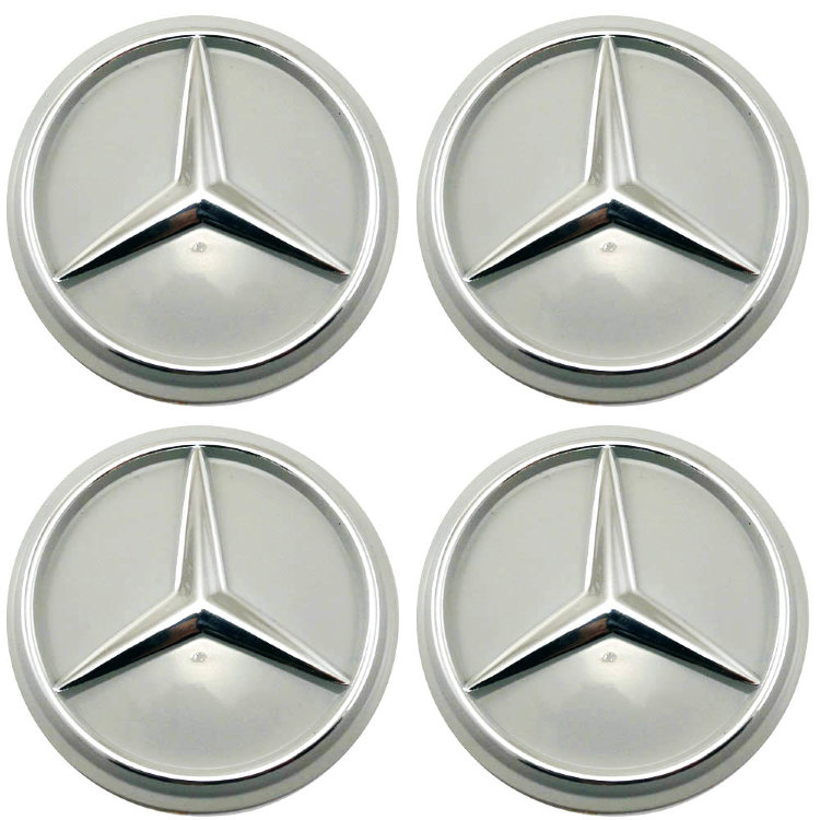Стикеры на колпачки и колпаки Mercedes объемные 60 мм молочно-серый хром