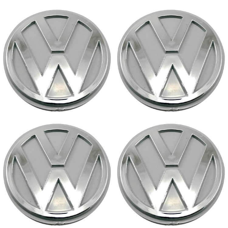 Эмблемы на колпаки и колпачки на диски Volkswagen объемные 60 мм молочно-серый хром