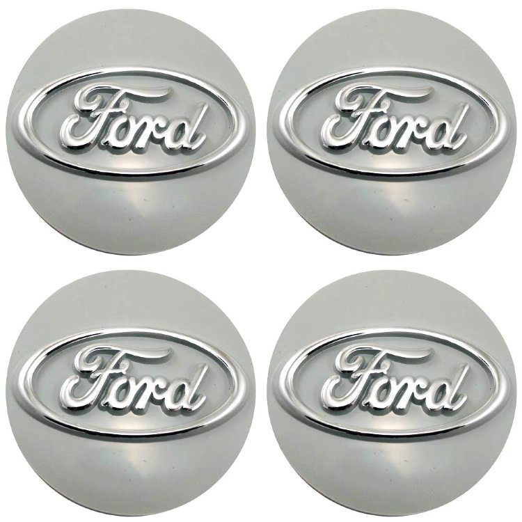Эмблемы на колпаки и колпачки на диски Форд / Ford объемные 60 мм молочно-серый хром