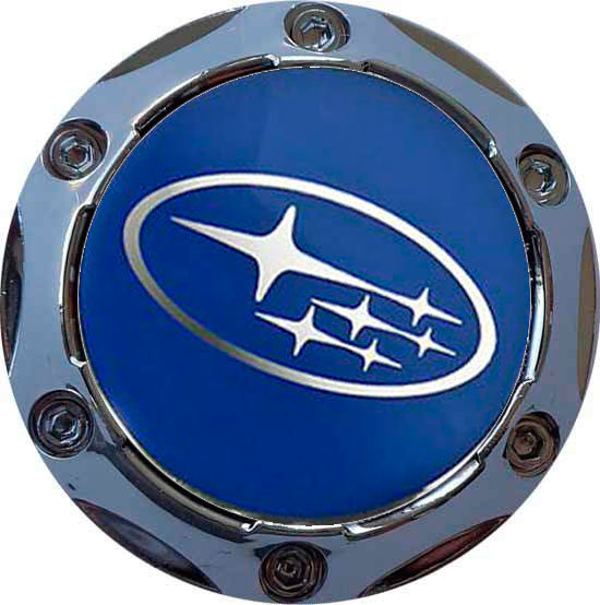 Колпачок на диски Subaru 64/56/9 синий-хром конус