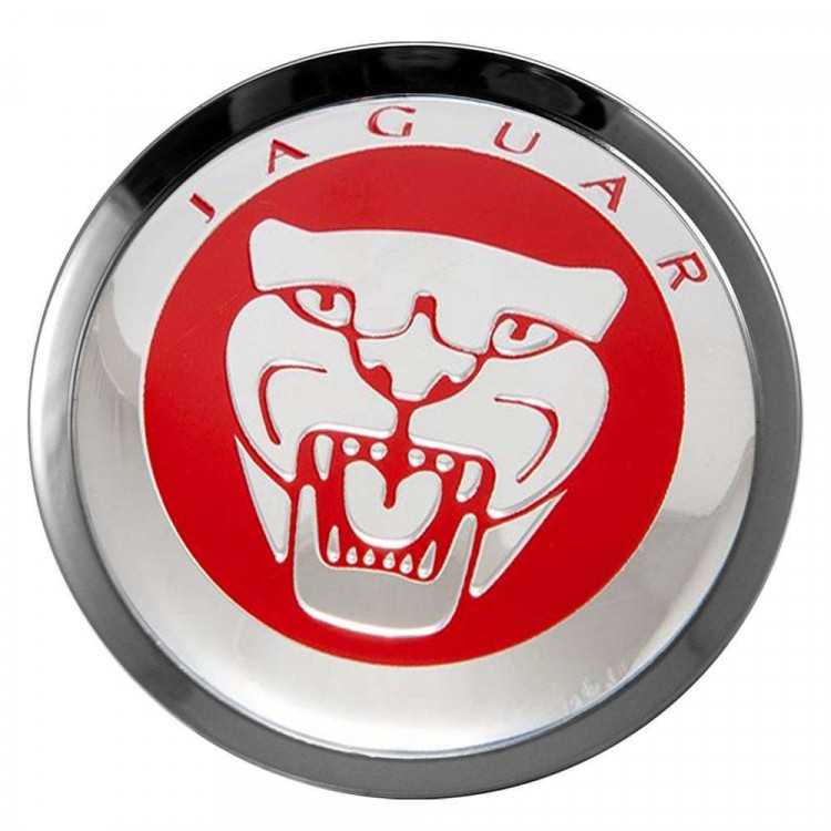 Заглушки для диска со стикером Jaguar (64/60/6) хром и красный 