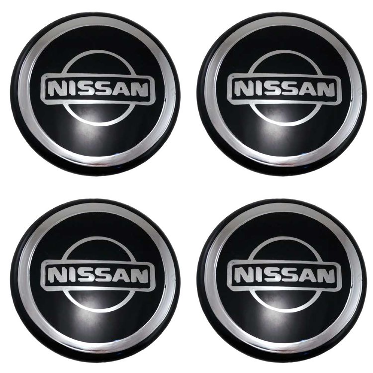 Наклейки на колпачки Nissan 58 мм black/chrome