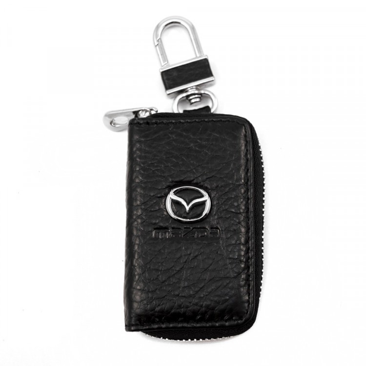 Ключница Mazda кожаная фактурная на молнии черная