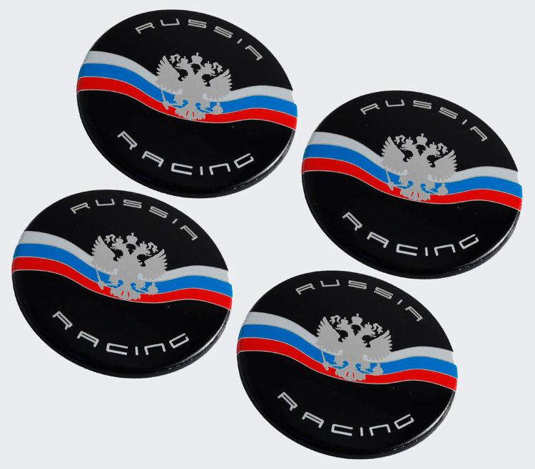    Наклейки на диски и колпаки Russia Racing с юбкой 60 мм черные