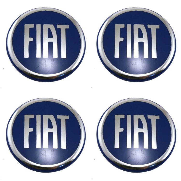 Наклейки на колпаки колес Fiat 60 мм хром+синий
